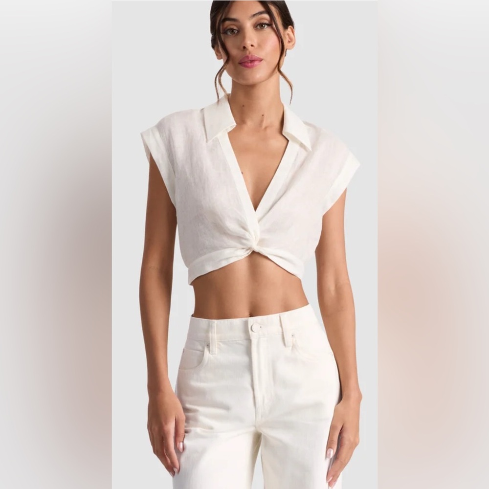 Alice + Olivia Mila Twist Front Crop Top in Off White